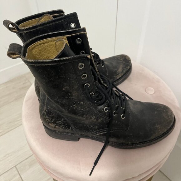 Frye Veronica Dark Brown Combat Distressed Combat Boots Size 8.5 - Picture 6 of 9